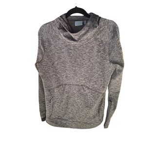 Athleta‎ Techie Sweat Hoodie Pullover Sz L Heathered Black Cowl Neck Athleisure